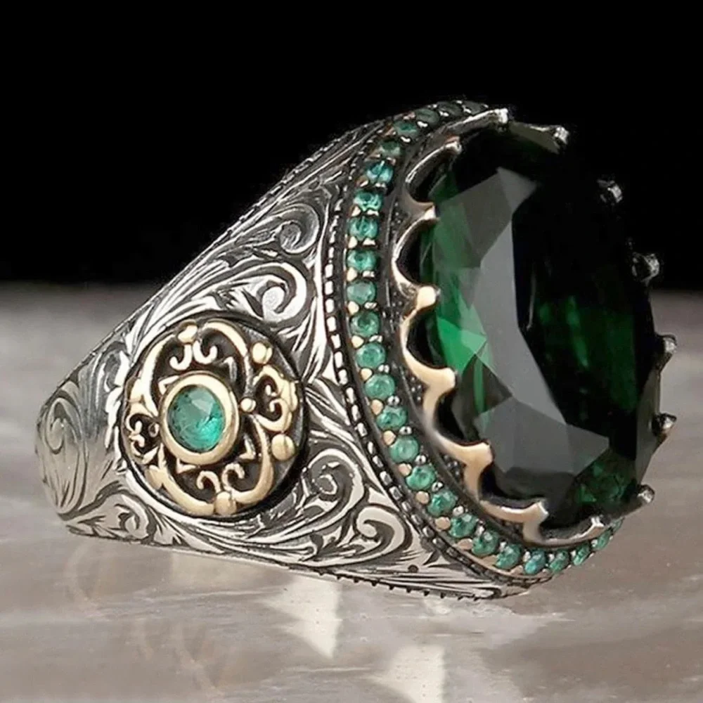 Handmade Turkish Signet Ring For Men Ancient Silver Color